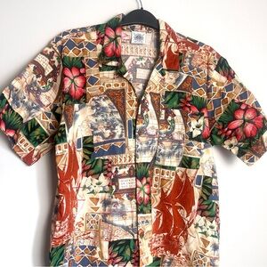 Vintage Tropical Print cotton Short-Sleeve Casual Shirt St.Kitts